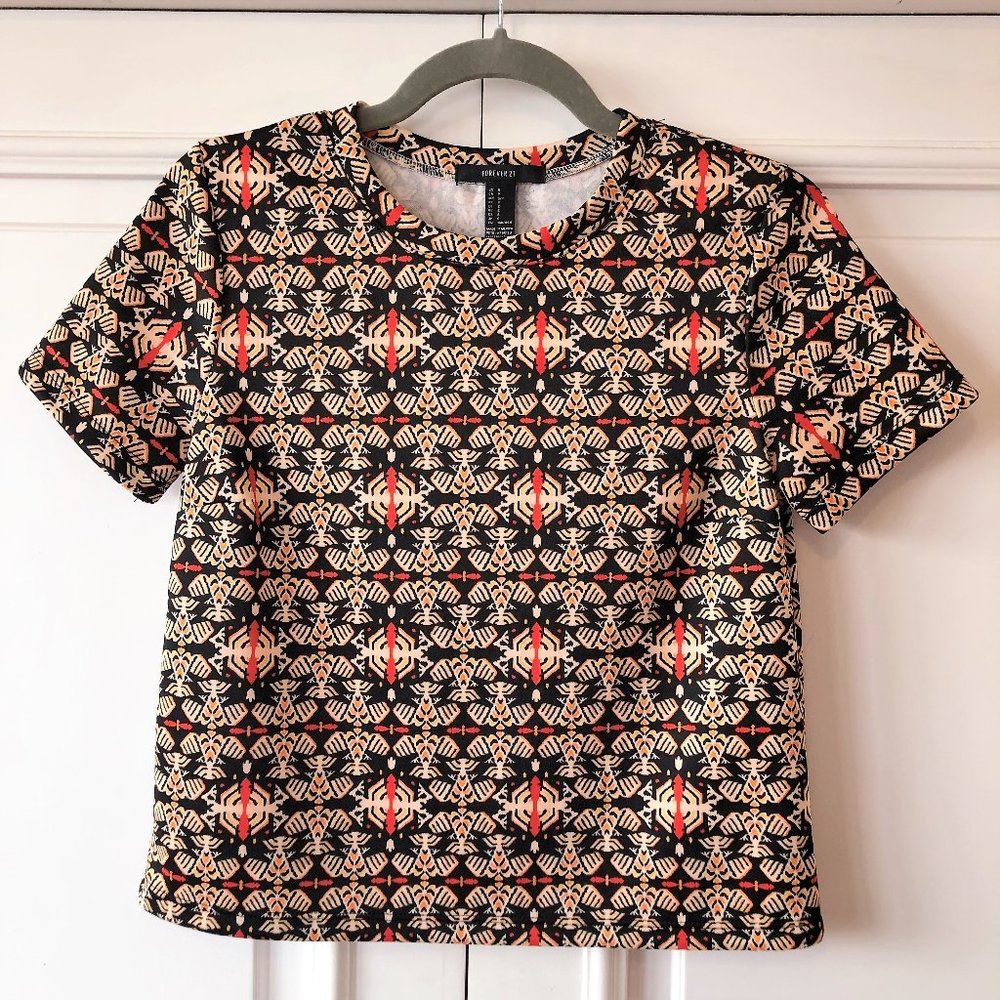 Playful & Eye-Catching Forever21 Tribal Print Semi-Cropped Soft T-Shirt - Size S